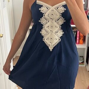 Lilly Pulitzer Navy Dress with Cream Embroidery